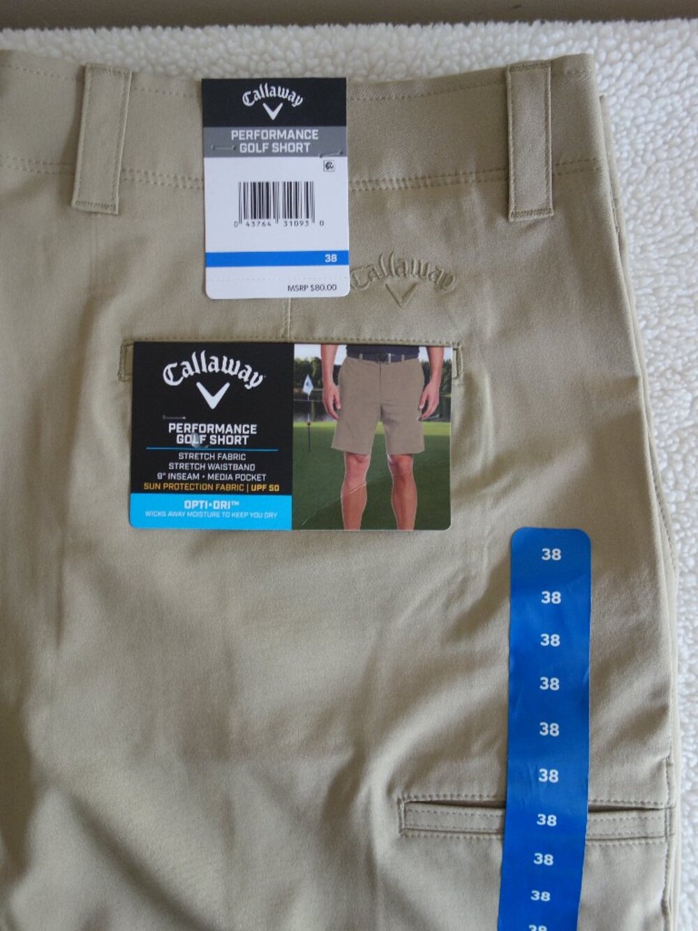NWT $80 CALLAWAY Tan Performance Golf Shorts UPF 50 – Men’s 38
